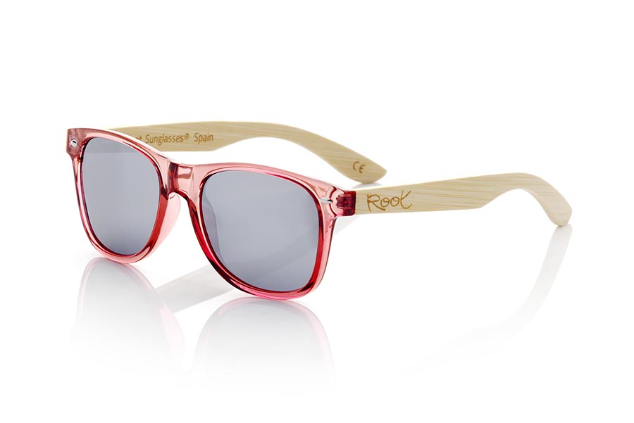 Wood eyewear of  CANDY PUR. The Candy Pur sunglasses are made with the front in transparent glossy clear purple synthetic material and natural bamboo wood sideburns combined with four colors of lenses that will allow you to adapt them to your style. Frontal measurement: 148x50mm for Wholesale & Retail | Root Sunglasses® 